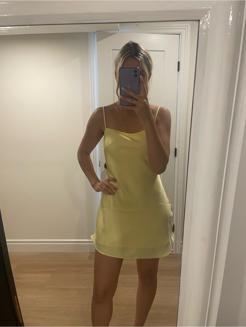 Aritzia Butter Yellow Slip Mini Dress with Spaghetti Straps - Picture 4 of 5